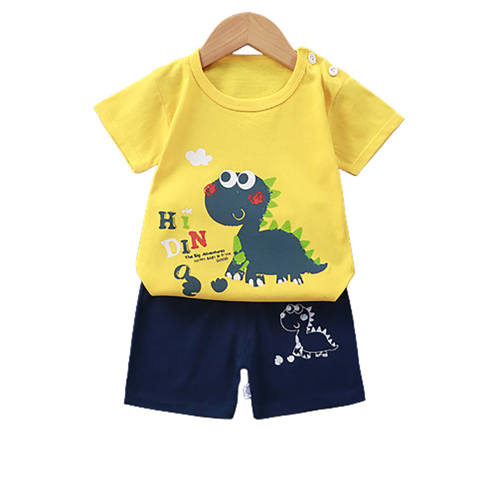 Fancydresswale Toddler Baby boy short sleeve half pant and Shirt dress set,Yellow Dinosaur