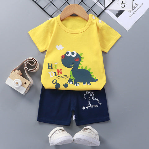 Fancydresswale Toddler Baby boy short sleeve half pant and Shirt dress set,Yellow Dinosaur
