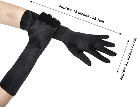 Fancydresswale hand Gloves for women for parties, long colourful satin hand cover 15 Inches; Black