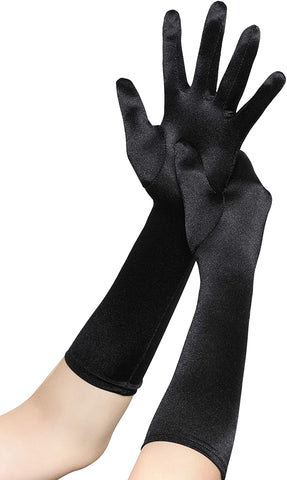 Fancydresswale hand Gloves for women for parties, long colourful satin hand cover 15 Inches; Black