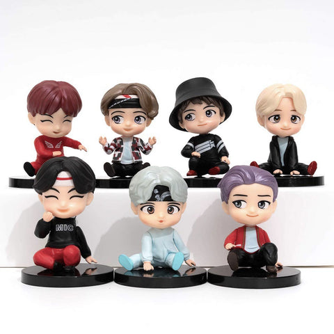 BTS Cake Topper Figure Characters Set of Action Figure Toys and Bangtan Boys Birthday Party Supplies - Set of 7 (Black Base)
