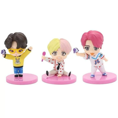 BTS Army  Characters Set of Action Figure Toys and Bangtan Boys Birthday Party Supplies - Set of 7 Pink Base