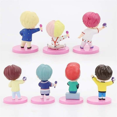 BTS Army  Characters Set of Action Figure Toys and Bangtan Boys Birthday Party Supplies - Set of 7 Pink Base