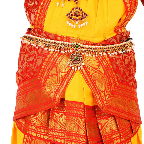 Bharatnatyam Readymade Yellow & Orange China Silk for Fancy Dress/Costume Competitions/School Events/Annual Functions
