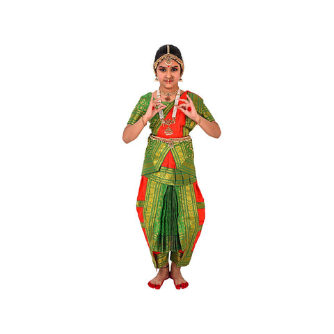 Bharatnatyam saree Red and Green for Fancy Dress/Costume Competitions/School Events/Annual Functions