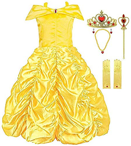 Belle Princess Dress Off Shoulder Layered Costume for Girls Yellow
