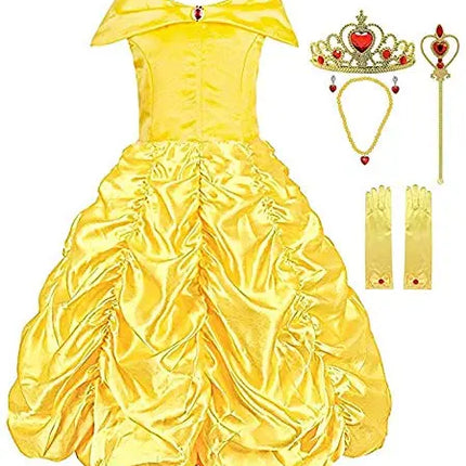 Belle Princess Dress Off Shoulder Layered Costume for Girls Yellow Fancydresswale
