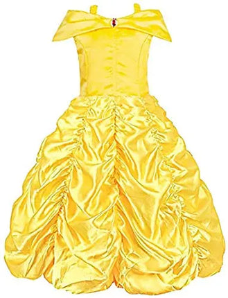 Belle Princess Dress Off Shoulder Layered Costume for Girls Yellow Fancydresswale