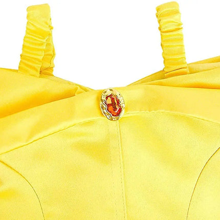 Belle Princess Dress Off Shoulder Layered Costume for Girls Yellow Fancydresswale