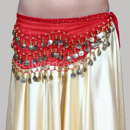 Belly Dance Hip Scarf Waist Belt with Gold Coins for Women and Girls (Pink) Fancydresswale