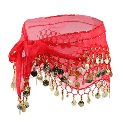 Belly Dance Hip Scarf Waist Belt with Gold Coins for Women and Girls (Pink) Fancydresswale