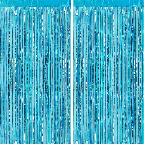 Fancydresswale 3.0 ft x 6.0 ft Metallic Tinsel Foil Fringe Curtains for Party Photo Backdrop Wedding Birthday Decor, Blue