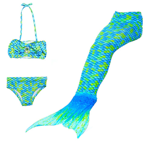 Fancydresswale Mermaid swimming costume bikini for Girls- Green Blue