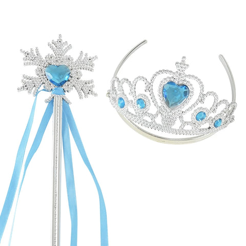 FancyDressWale Princess Dress Up Princess Silk Wands Tiaras and Crowns for Little Girls Gem Wand Gold Set
