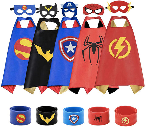Superhero Capes for Birthday Return Gift with Matching Slap Bracelet and Eye mask- Boys set of 5