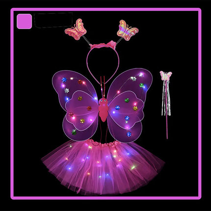 Butterfly wings, Skirt, hairband and magic wand with LED lights for Girl's Birthday One size fits (3-7 Years)-Pink fancydresswale.com
