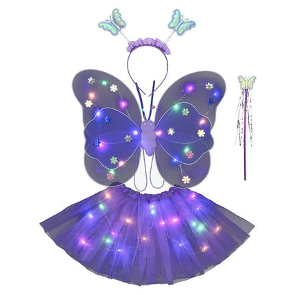 Butterfly wings, Skirt, hairband and magic wand with LED lights for Girl's Birthday One size fits (3-7 Years)-Purple fancydresswale.com