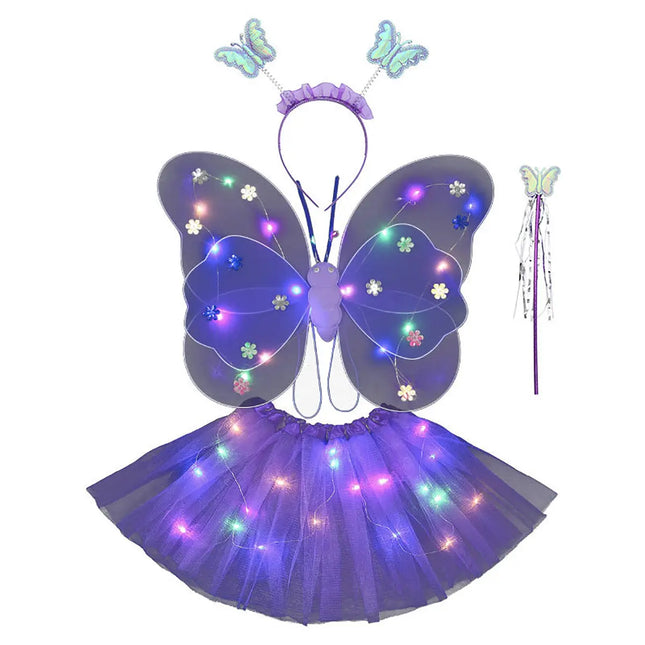 Butterfly wings, Skirt, hairband and magic wand with LED lights for Girl's Birthday One size fits (3-7 Years)-Purple fancydresswale.com