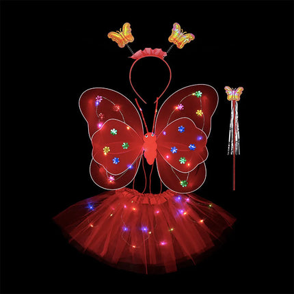 Butterfly wings, Skirt, hairband and magic wand with LED lights for Girl's Birthday One size fits (3-7 Years)-Red fancydresswale.com