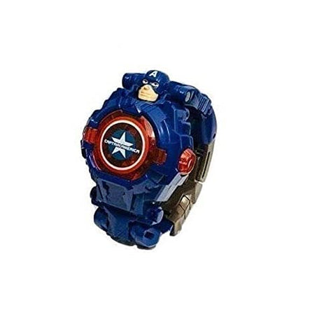 Fancydresswale Captain America Action Figure Toy Robot Deformation Convertible Digital Wrist Watch for Kids