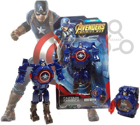 Fancydresswale Captain America Action Figure Toy Robot Deformation Convertible Digital Wrist Watch for Kids