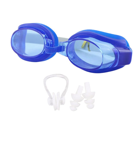Swimming Cap and Goggle combo for all age groups- Silver-Blue Color