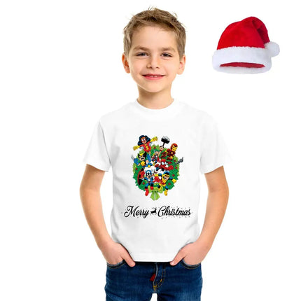 Christmas T-Shirt for Boys & Girls- Unisex with X-MAS Santa Claus Cap Fancydresswale