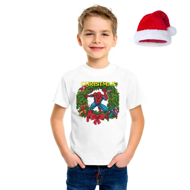 Christmas T-Shirt for Boys & Girls- Unisex with X-MAS Santa Claus Cap Fancydresswale