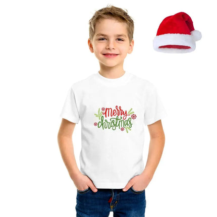 Christmas T-Shirt for Boys & Girls- Unisex with X-MAS Santa Claus Cap Fancydresswale