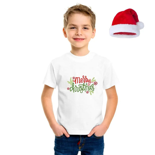 Christmas T-Shirt for Boys & Girls- Unisex with X-MAS Santa Claus Cap Fancydresswale