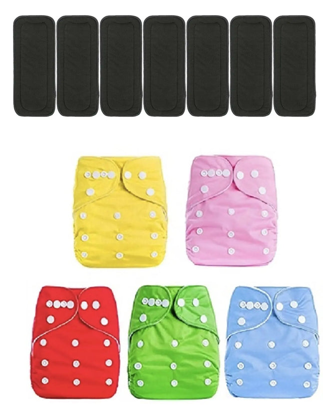 Cloth Diaper Reusable One Size Adjustable Washable for Baby Girls and Boys- Assorted Colors-5 diapers with 7 inserts fancydresswale.com
