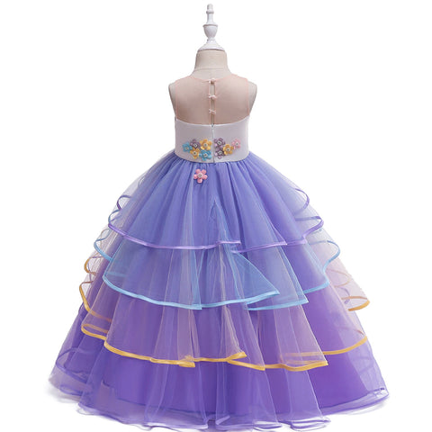 Unicorn Princess Costume Birthday Pageant Party Dance Performance Carnival Long Maxi Tulle Fancy Dress Up Outfits -Purple