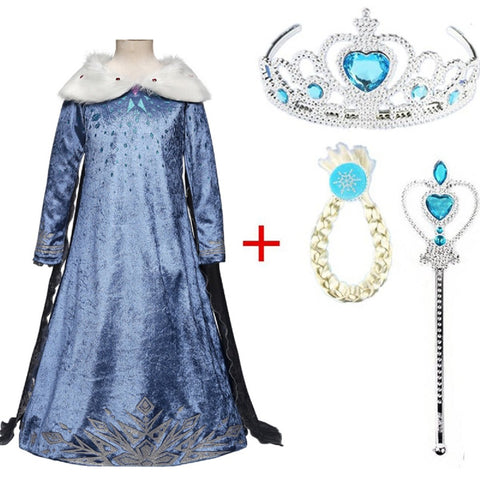 Princess inspired Elsa Princess costume for Girls with Snow Flake Accessories set