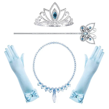 Elsa Girls Sequin Princess Costume Long Sleeve Dress up Birthday Dress with Set of 4 Accessories Fancydresswale