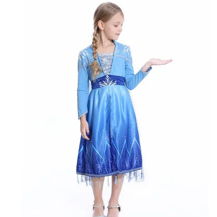 Elsa Girls Sequin Princess Costume Long Sleeve Dress up Birthday Dress with Set of 4 Accessories Fancydresswale