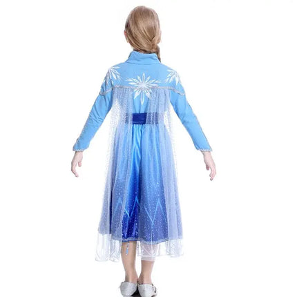 Elsa Girls Sequin Princess Costume Long Sleeve Dress up Birthday Dress with Set of 4 Accessories Fancydresswale