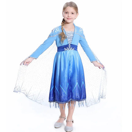 Elsa Girls Sequin Princess Costume Long Sleeve Dress up Birthday Dress with Set of 4 Accessories Fancydresswale
