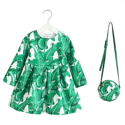 Fancy Girl Baby Print Long Sleeve Dress with Purse Green Fancydresswale