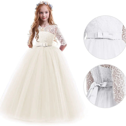FancyDressWale Flower Vintage Floral Lace 3/4 Sleeves Floor Length Dress Wedding Party Evening Formal Pegeant Gown- Ivory Fancydresswale.com