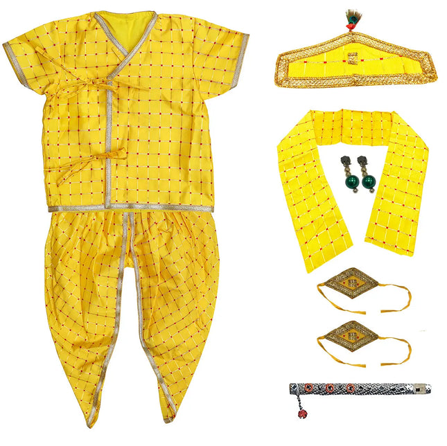 FancyDressWale Krishna dress set for Baby boys and kid with accessories-yellow Fancydresswale