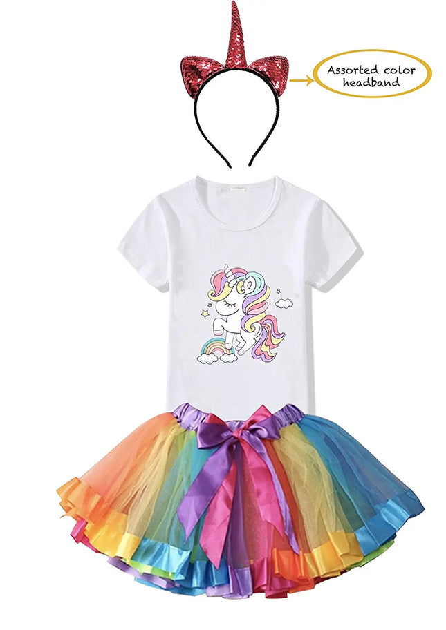 FancyDressWale Unicorn Birthday Princess Dress for Girls Tutu Skirt, T-Shirt and Assorted Head Band Fancydresswale.com