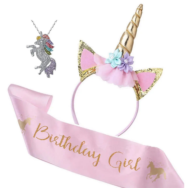 FancyDressWale Unicorn Birthday Set,Shiny Unicorn Headband,Necklace and Birthday Sash Set Perfect Unicorn Theme Birthday Party Supplies, Pink Fancydresswale.com