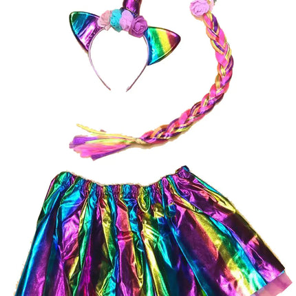 FancyDressWale Unicorn Dress Rainbow Skirt with Braid and Head Band (Free Size 3-7 Years) Fancydresswale