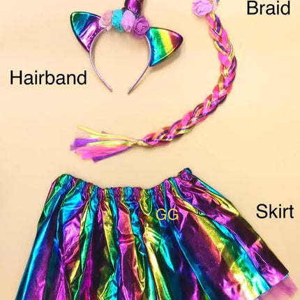 FancyDressWale Unicorn Dress Rainbow Skirt with Braid and Head Band (Free Size 3-7 Years) Fancydresswale
