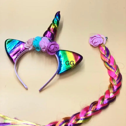 FancyDressWale Unicorn Dress Rainbow Skirt with Braid and Head Band (Free Size 3-7 Years) Fancydresswale
