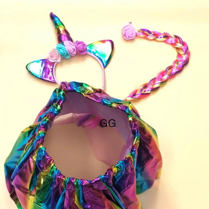 FancyDressWale Unicorn Dress Rainbow Skirt with Braid and Head Band (Free Size 3-7 Years) Fancydresswale