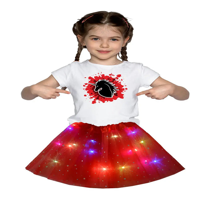 FancyDressWale Unicorn Red Tutu LED Skirt and Top Birthday Dress for Girls-B3 Fancydresswale
