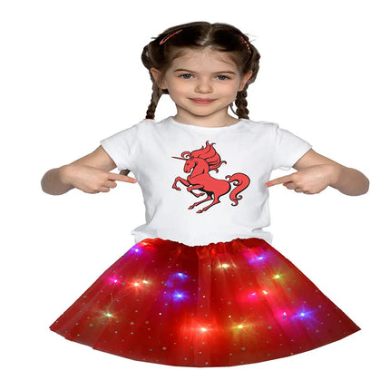 FancyDressWale Unicorn Red Tutu LED Skirt and Top Birthday Dress for Girls-B4 Fancydresswale