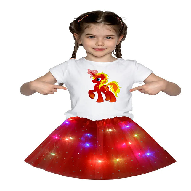FancyDressWale Unicorn Red Tutu LED Skirt and Top Birthday Dress for Girls-B5 Fancydresswale