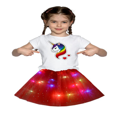 FancyDressWale Unicorn Red Tutu LED Skirt and Top Birthday Dress for Girls-B6 Fancydresswale
